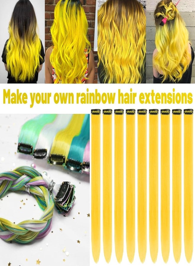 توفافا وصلات شعر ملونة من توفافا بطول 22 بوصة، وصلات شعر صناعية ملونة للحفلات، قطع شعر ملونة للحفلات للبنات والسيدات، هدية مثالية لعشاق التنكر (10 قطع صفراء) - Image 2